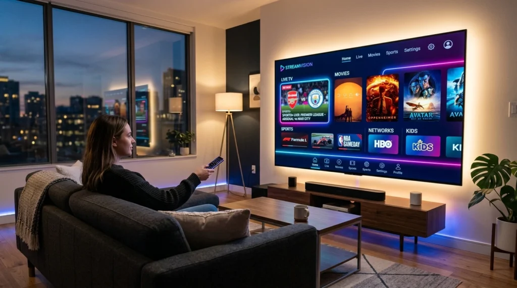 IPTV service connecting global streaming channels with digital world map